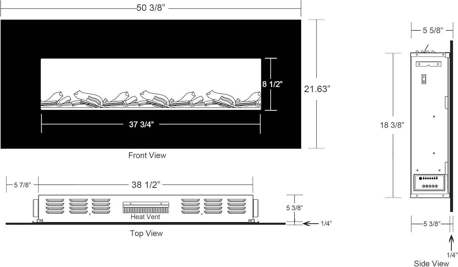 80026-Stainless Electric Fireplace-(Stainless) 50 Inch Wide On-Wall Hanging Log & Crystal Included 5 Flame Settings