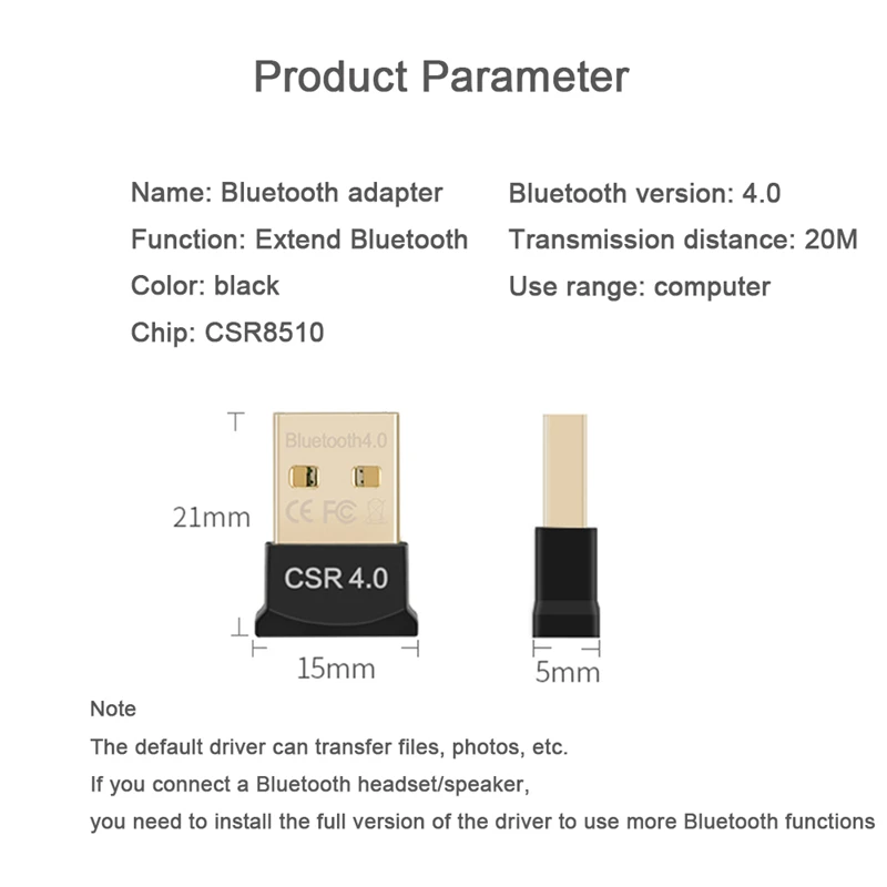 Mini USB Bluetooth Compatible Adapter V4.0 Dual Mode Wireless Dongle for Windows