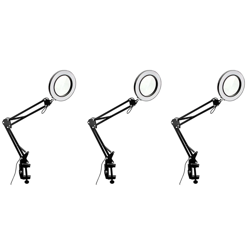 

3 Set 10X Magnifying Glass With Light And Clamp 3 Color Modes 10 Brightness Adjustable Magnifying Desk Lamp