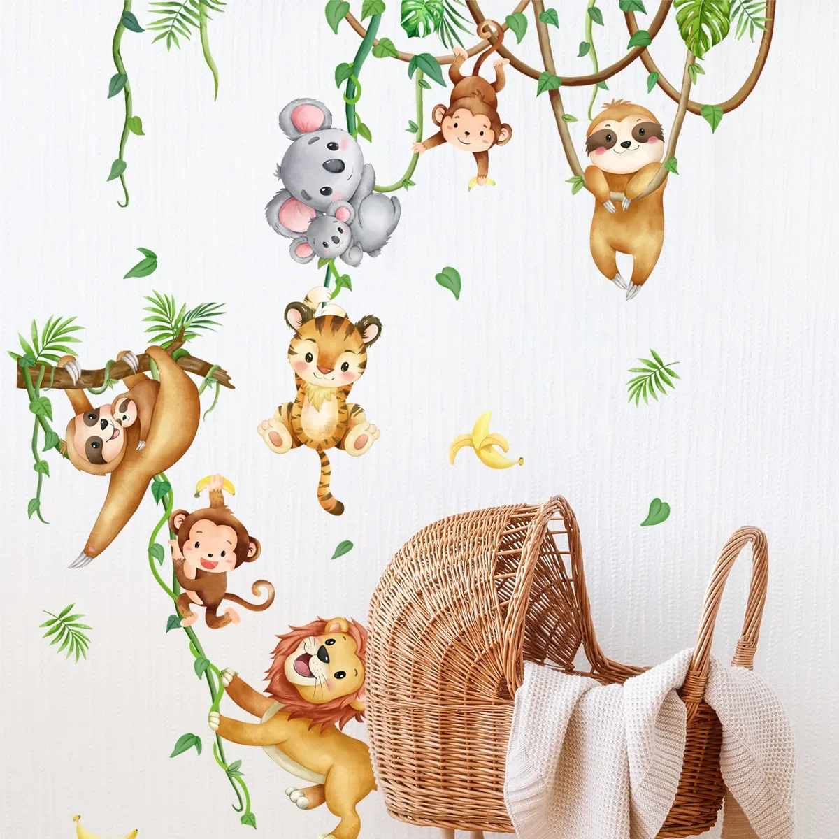 Cartoon Jungle Animal Monkeys Wall Stickers Kids Room Boys Bedroom Living  Room Wall Decor Vinyl Zoo Children Wall Decals Nursery - AliExpress, image size:1200x1200