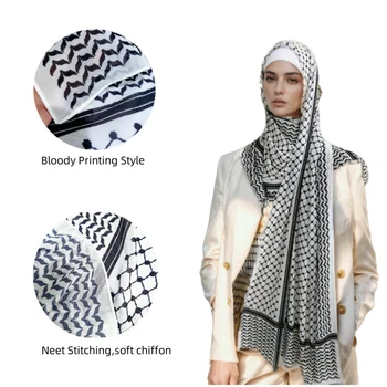 Newest Muslim Keffiyeh Hijab Chiffon Print Shawl Echarpe Keffyeh Fashion Ladies Soft Headwraps Geometric Style Arab Women Scarf