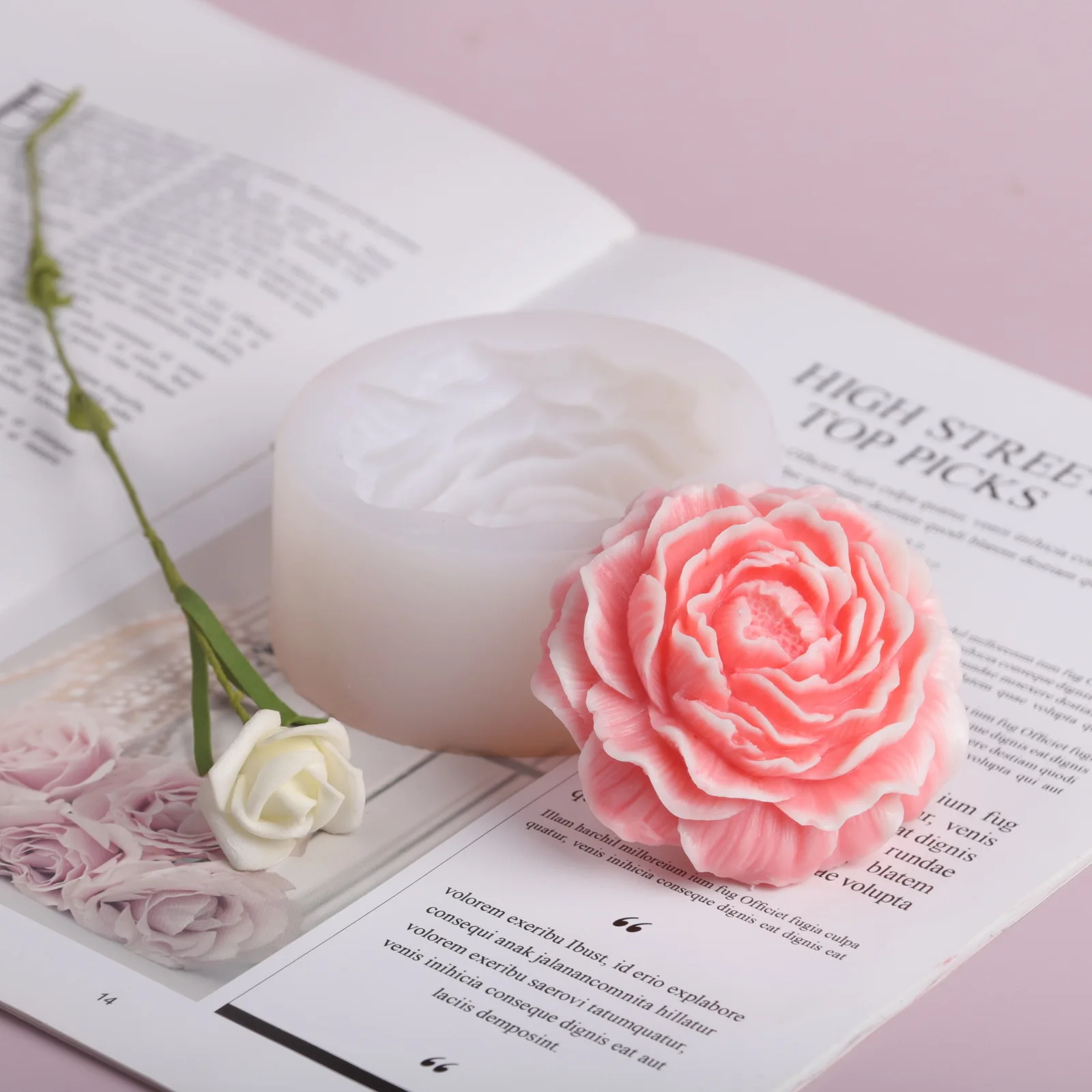 3D Grande candela di peonia Stampo in silicone Fiore fatto a mano Candela profumata Candela di gesso Stampo di cera Sapone in resina Fornure per la decorazione della casa  15