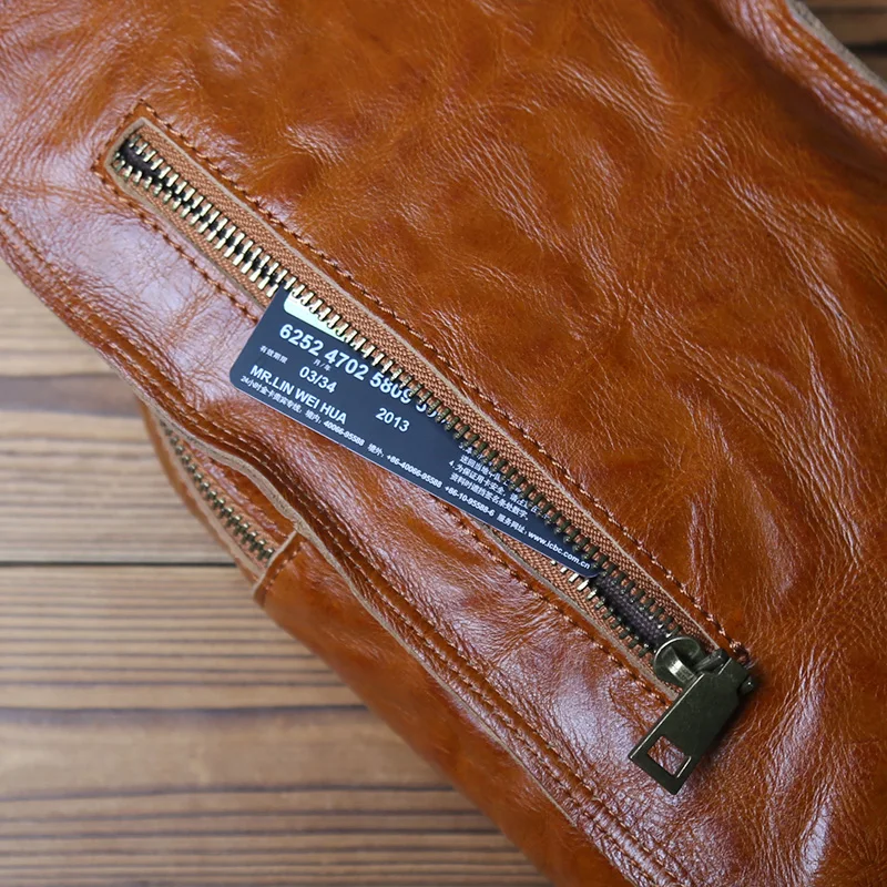 NZPJ Retro Genuine Leather Men's Chest Top Layer Cowhide Crossbody Bag Casual Shoulder Bag Suitable for 8-Inch IPad