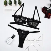 Lingerie femme dentelle sous-vêtements transparents fée broderie slips ensembles Kit de soutien-gorge délicat Push Up Breves ensembles 5