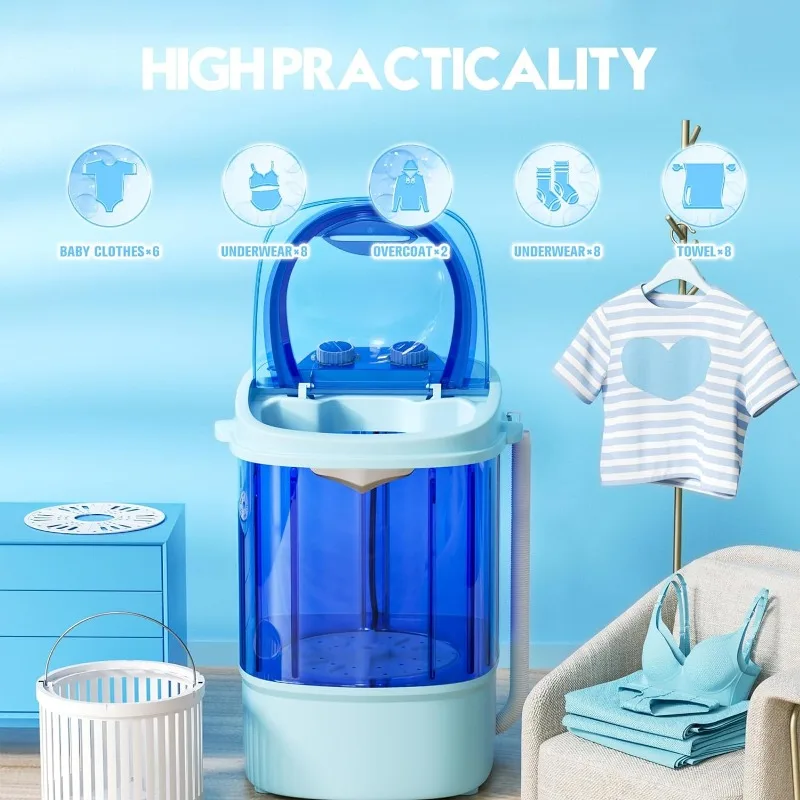INTERGREAT Portable Washing Machine, 11 Lbs Mini Small Washer Machine, Single Tub Laundry Washer for Apartments, Dorms,Traveling 2