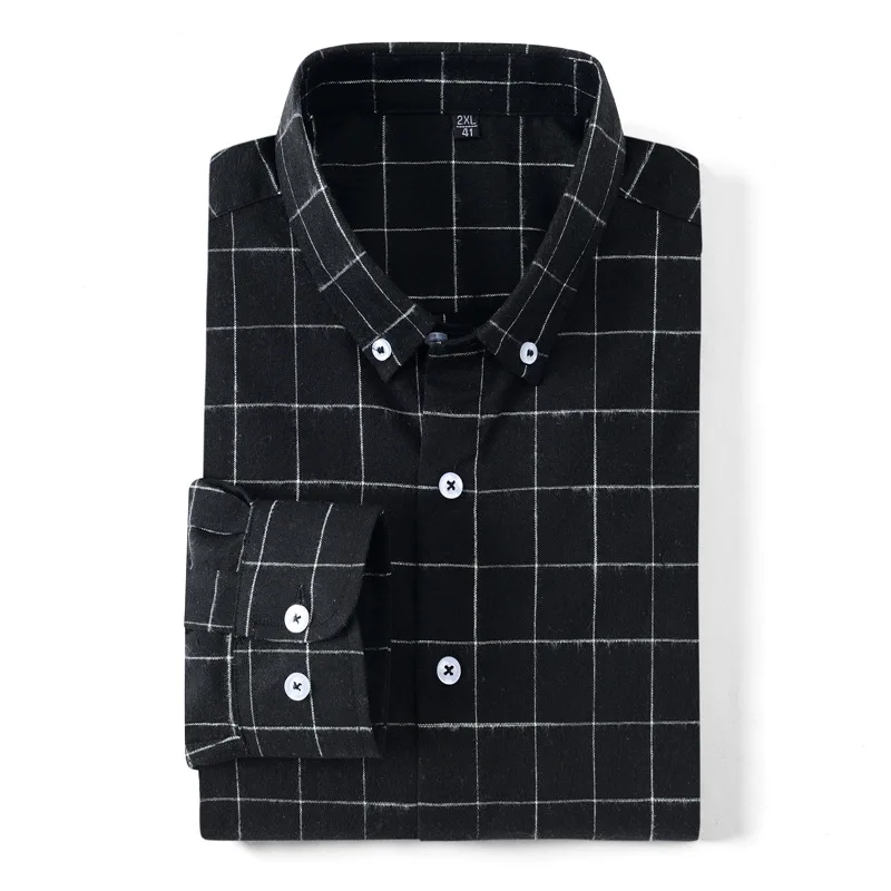 

Fashion Men's Long Sleeve Plaid Checked Brushed Dress Shirt Slim Fit Soft Casual Flannel Shirts Men Clothing Striped Shirt