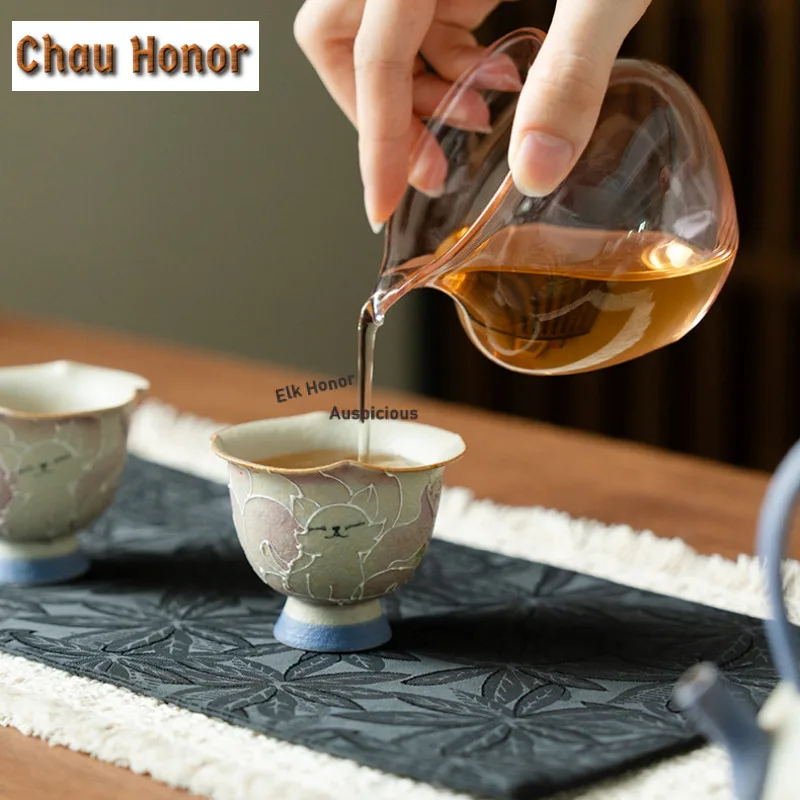 1pc 55ml Hand-drawn Nine-tailed Fairy Fox Teacup Retro Tea Bowl Tea Pair Tea-tasting Smelling Cup Jianzhan Master Cups Tea Items