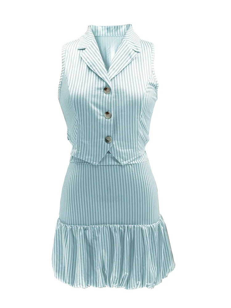 Wmstar Two Piece Sets Women Clothing Wholesale Shorts Sets Striped Single Sleeveless Vest Waistcoat Skirt Sets Office Lady