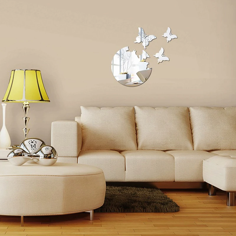 Vase Flowers Heart Butterfly Mirror Wall Sticker 3d Art Wall Decal Removable Mirror Stickers For Home Decoration Home Decoration