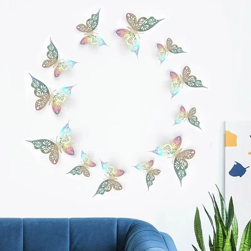 New 12Pcs Fashion 3D Hollow Butterfly Creative Wall Sticker For DIY Wall Stickers Modern Art Wedding Home Decorations Gift