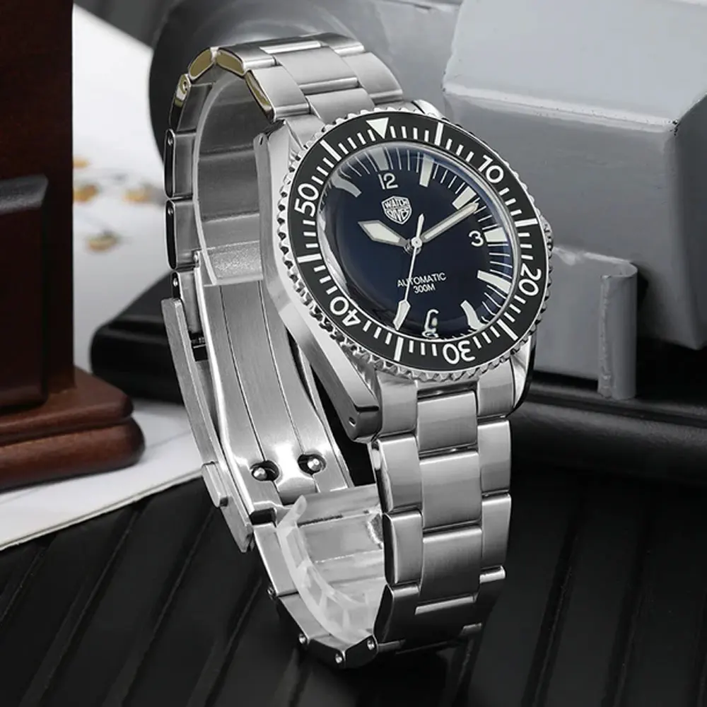 Watchdives WD1967 Sharkmaster 300 NH35 Automatic Watches Bubble Sapphire Crystal Wristwatch BGW9 Blue Luminous Watch for Men