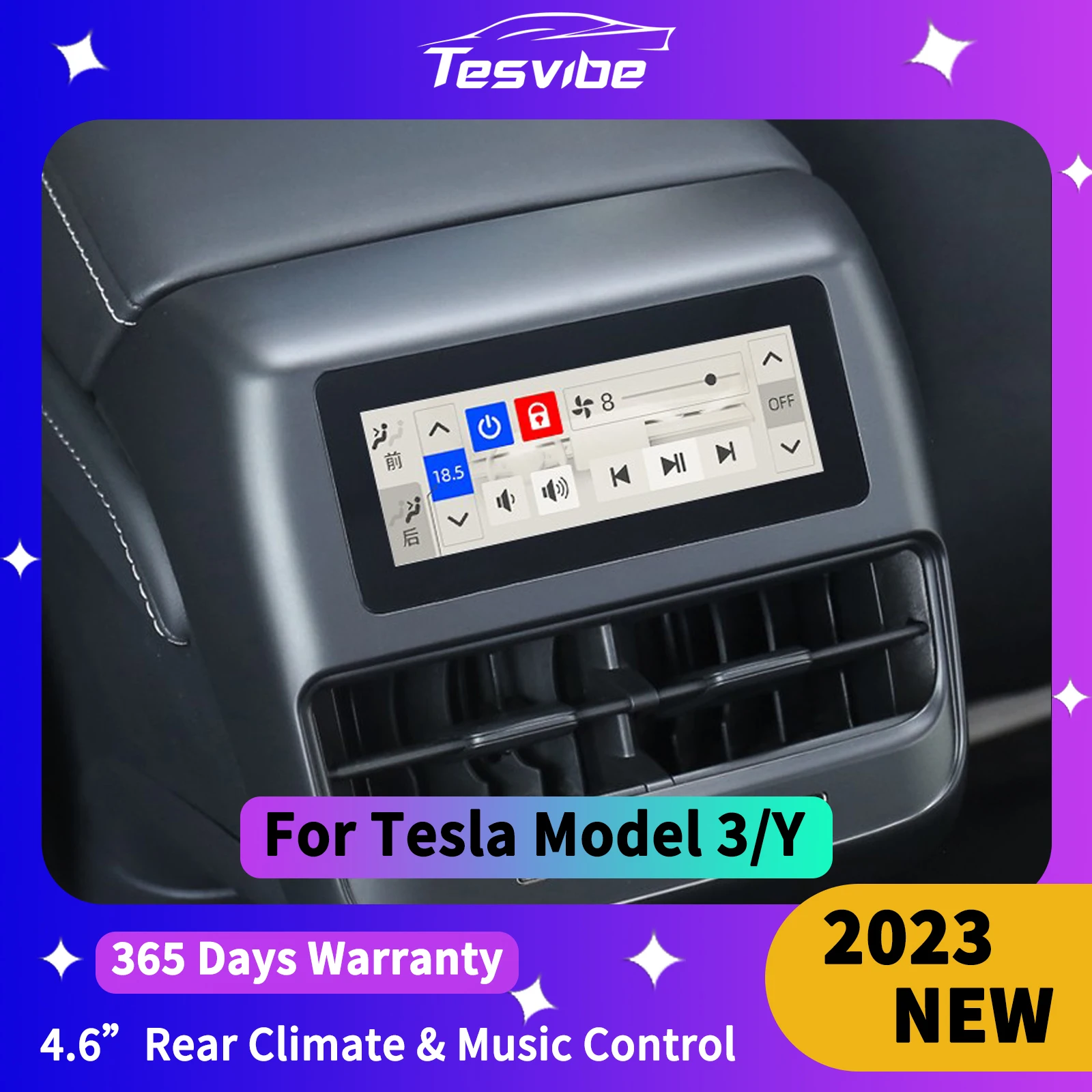 Tesla Model 3 Y Rear Seat Climate Control with Seat Heating 4.6 inch IPS HD Touch Screen Entertainment System Type C