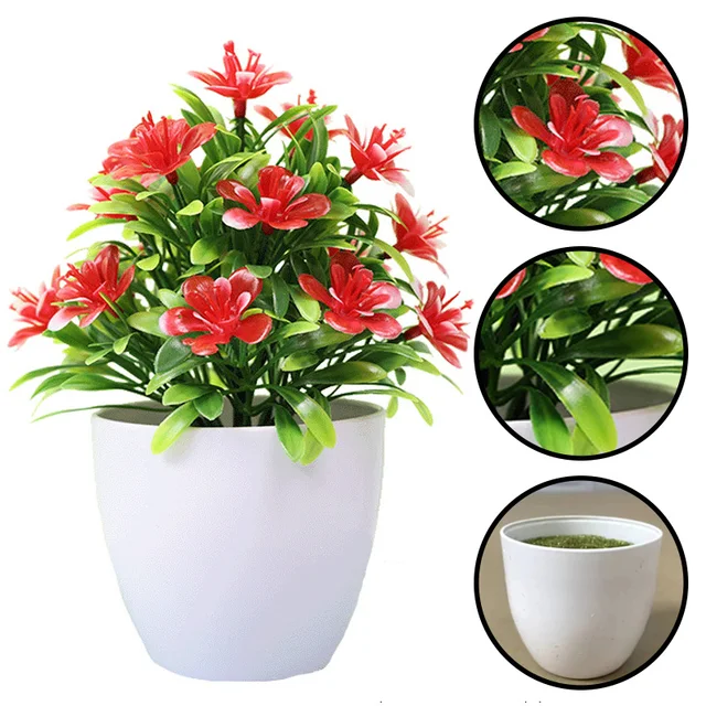 1pc Artificial Flowers Five Leaf Plum Small Potted Plants Tree