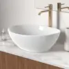 1pc 16" x 13" Countertop Oval Art Basin, Above Counter Ceramic Hand Wash Basin, Bathroom Sanitary Ware Vessel Sink Bowl, White 2