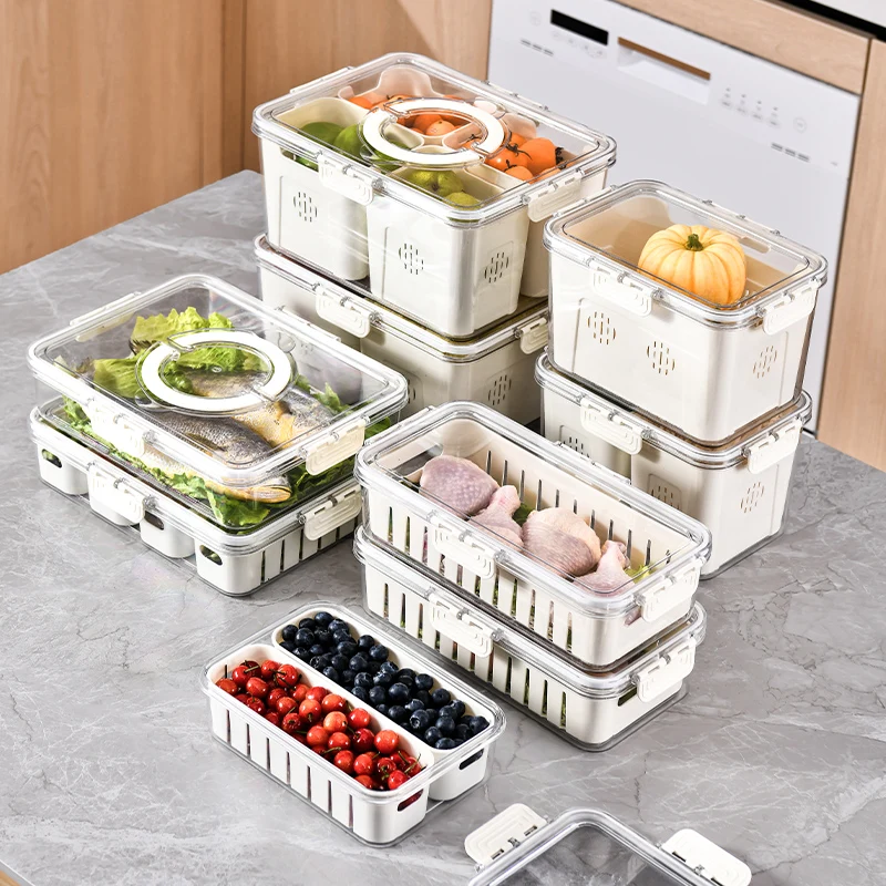 Refrigerator Fresh-Keeping Box, Kitchen Storage Box, Food Drain Box, Fruit And Vegetable Compartment Storage Box, Dust-Proof Box 3