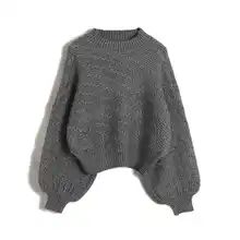 

Puff Sleeve Sweaters Women Winter Crop Tops Knits Round Neck Sweaters Lantern Sleeve Loose Woolen Sweaters Basic Tee Women Fall