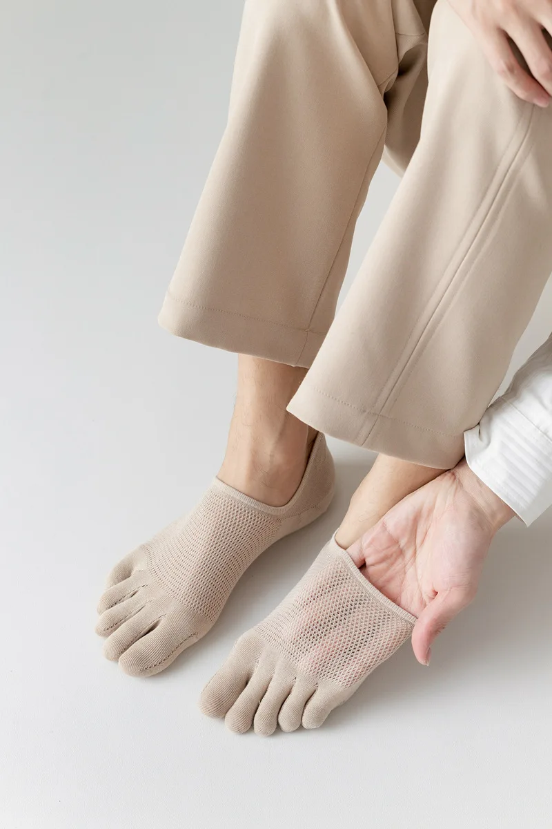 3 Paar Herrenmode offene Zehen schweiß absorbierende Boots socken Baumwolle atmungsaktive unsichtbare Knöchel kurze Socken elastische Mann Fingers ocken – Detail 4