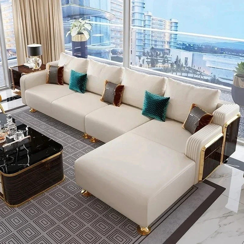 Leather With Wooden Sofa Set Modern Luxury Fashion 2/3/4 Seater Sofa Leather Couch For Living Room Accept Customzied Color