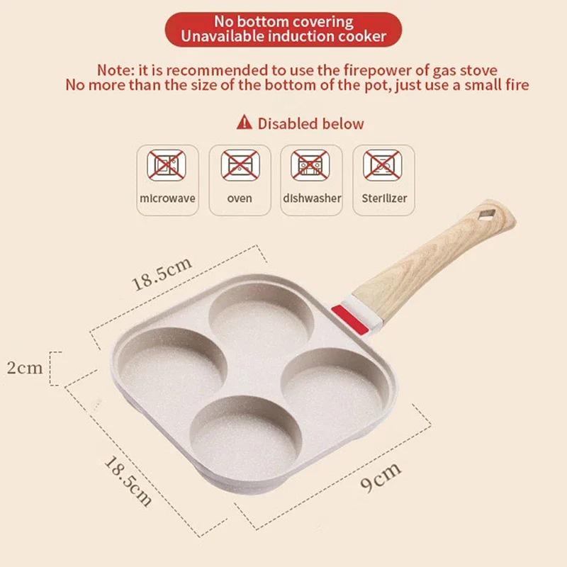 Four-hole Frying Pot Pan Thickened Omelet Pan Non-stick Egg Pancake Steak Cooking Egg Ham Pans Breakfast Maker Cookware