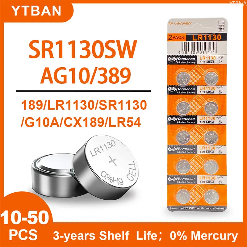 10-50 Pz 1.5V Ag10 Lr1130 Sr54 389 189 Sr1130 D189 Lr54 Batterie A Bottone G10A Sr1130Sw Cella Moneta Orologio Giocattoli Batteria A Distanza