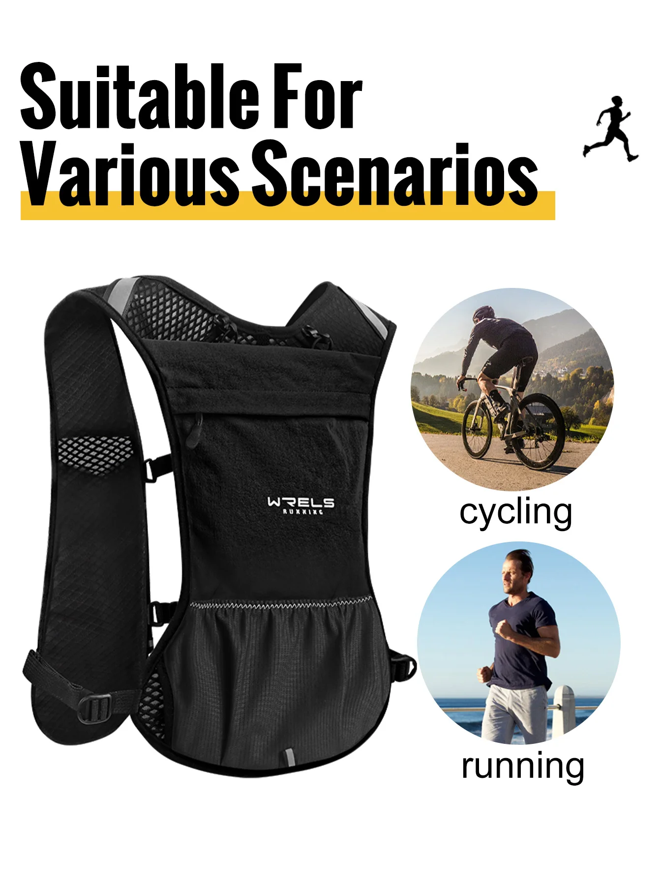 WRELS Hydration Backpack Water Bladder with Water Bladder Hydration Vest Backpack for Men Women for Marathon Trail Cycling Hikin