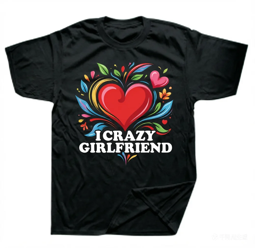 Lustiges I Love My Crazy Girlfriend GF Red Heart T-Shirt Grafik Baumwolle Streetwear Kurzarm Geburtstagsgeschenk Sommerstil T-Shirt