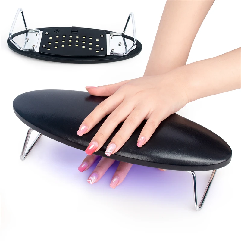 

2IN1 Hand Rest Nail Dryer Lamp Foldable UV PU Leather Arm Pillow Gel Polish Curing Led Light Salon DIY Manicure Table