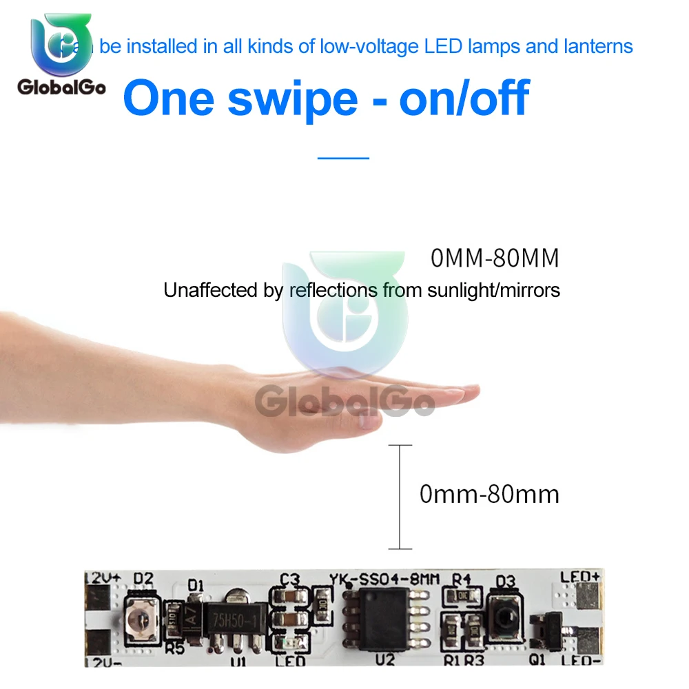 

DC12V 60W Motion Sensor Hand Sweep Switch Hand Wave Scan IR Sensor Switch ON/OFF DIY LED Closet Cabinet Light/Wardrobe Lamp