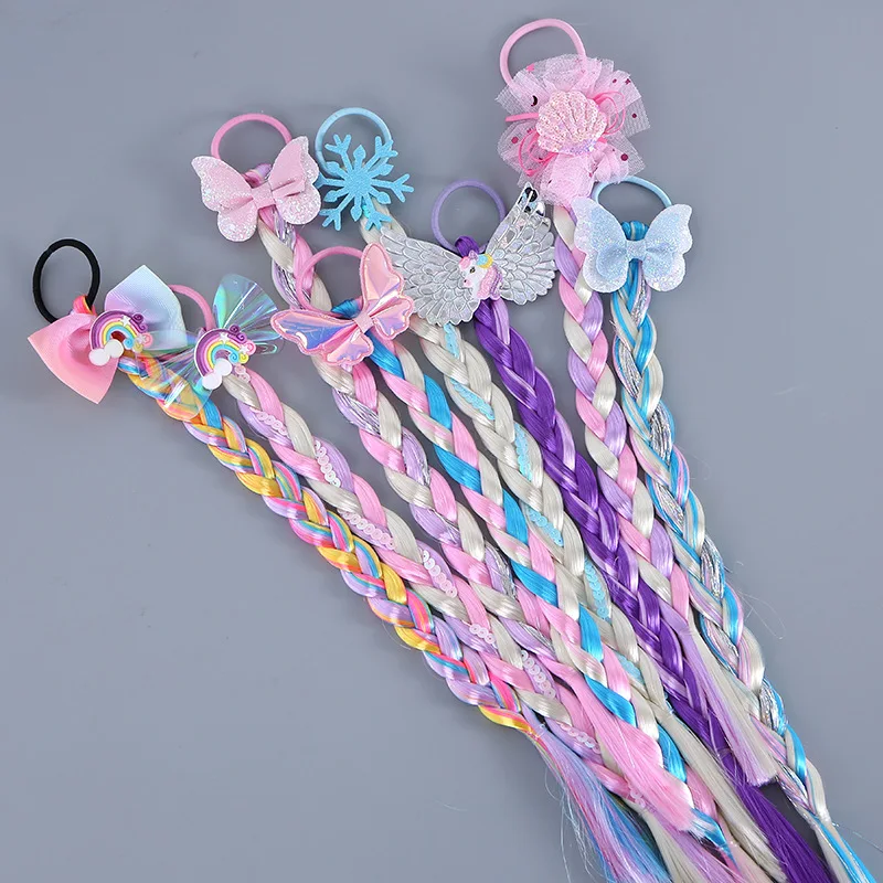 Kleine Mädchen Lange Zopf Haar Rose Kinder Regenbogen Perücke Haargummi Kinder Meerjungfrau Kopf Tragen Prinzessin Mädchen Elsa Cosplay Zubehör ZX07 – Detail 7
