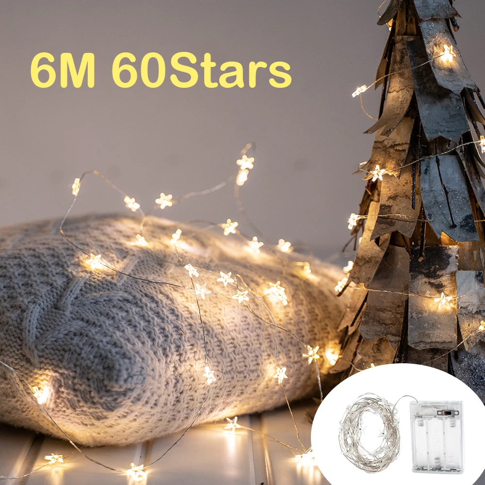 

4/6m Fairy Lights Battery operated garland Outdoor Bedroom String Garden Christmas Lights Indoor Stars Wedding Decoration Party