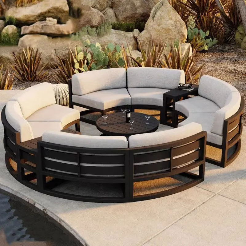 

Customized aluminum alloy outdoor sofa combination villa courtyard waterproof and sun-proof terrace outdoor leisure arc sofa