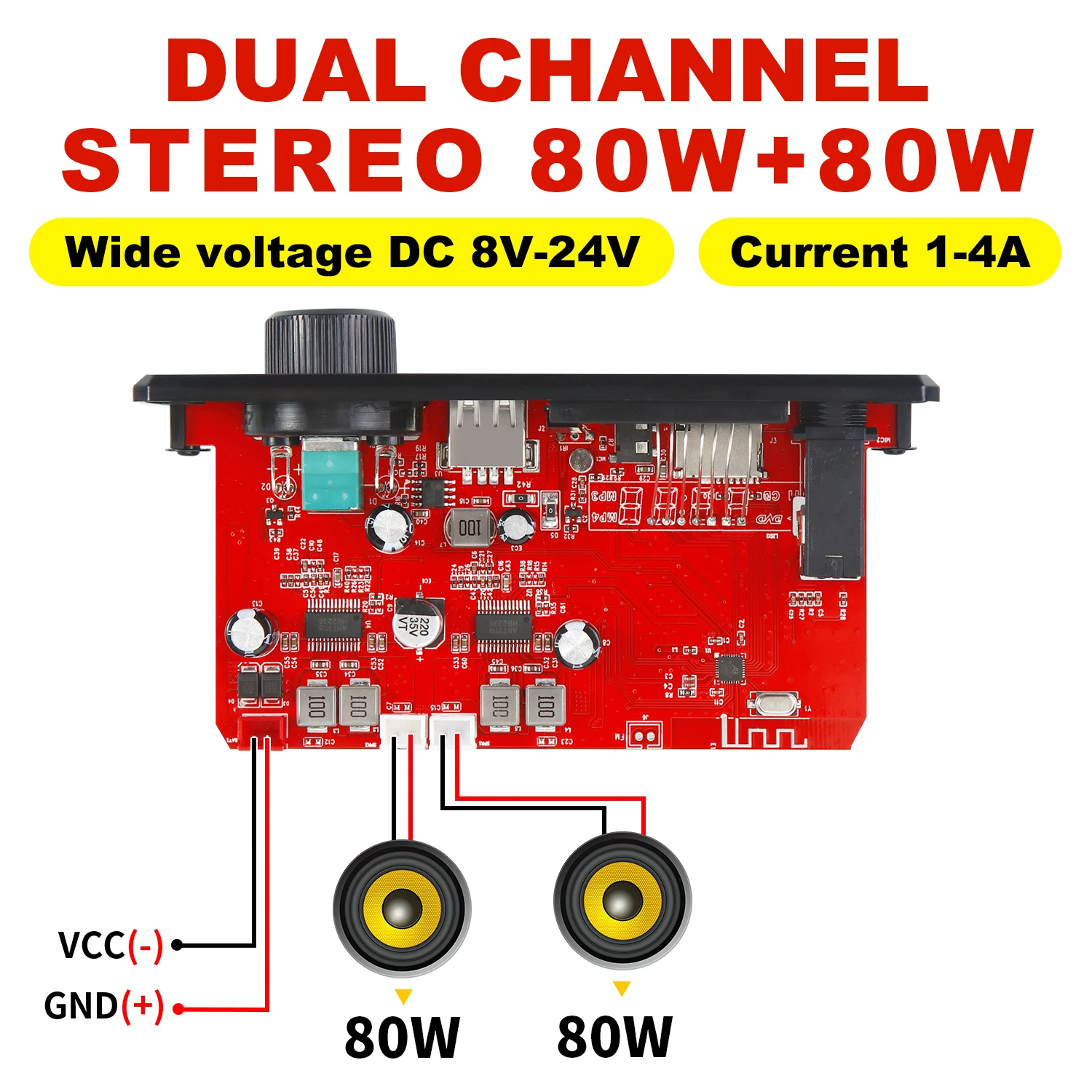 160W 앰프 블루투스 MP3 WMA APE 디코더 보드, 핸즈프리 자동차 오디오 마이크, USB TF FM 라디오, DIY Mp3 음악 플레이어, 12V 80W