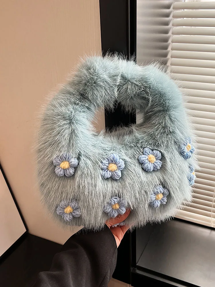 

Милые женские пушистые сумки с цветочным принтом, новинка 2024, модные Универсальные Сумки на одно плечо, Женская Повседневная сумка под подмышку