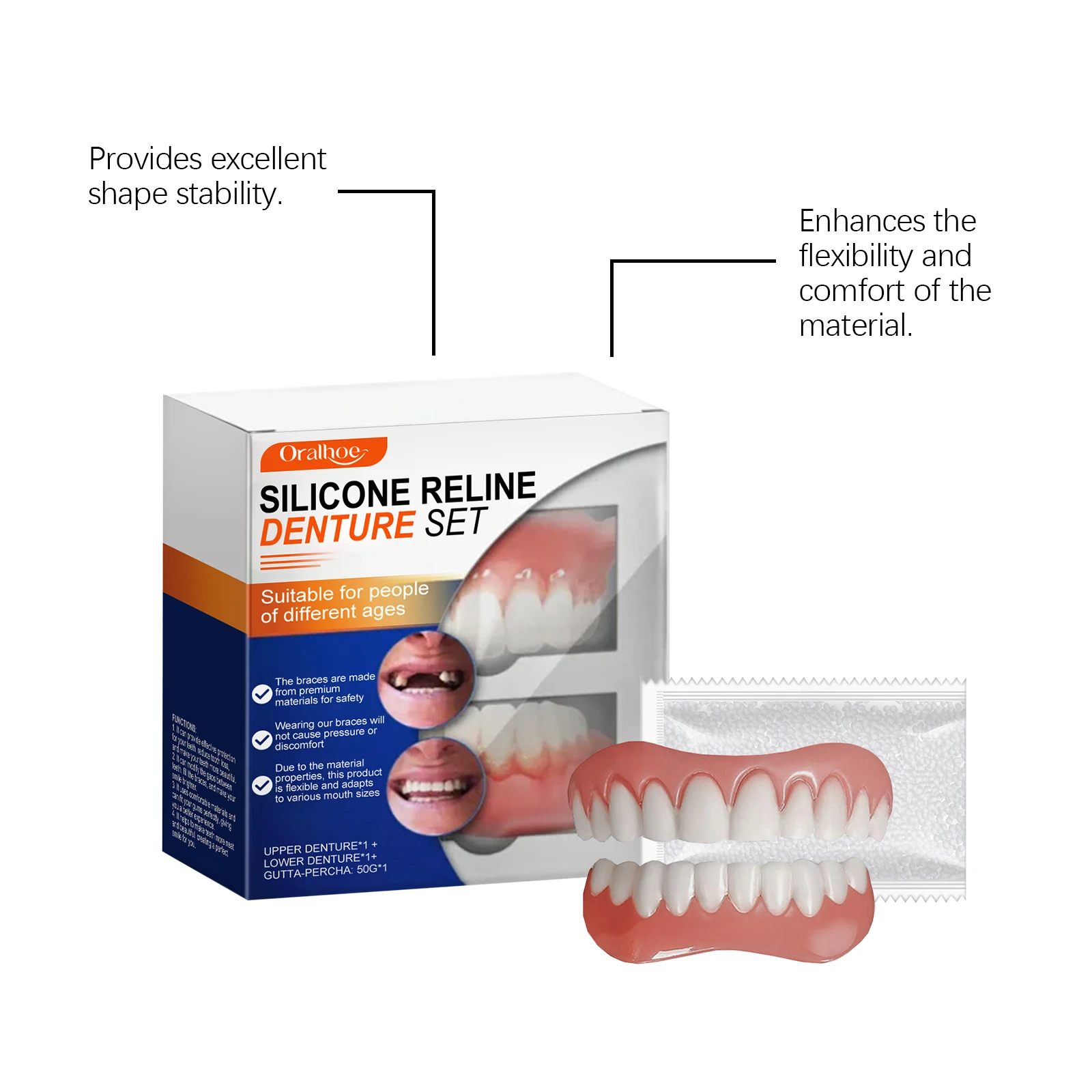 Silicone Denture Set Temporary Orthodontic Simulation Dental Braces Retainer Fake Tooth Straightener Alignment Oral Hygiene Care