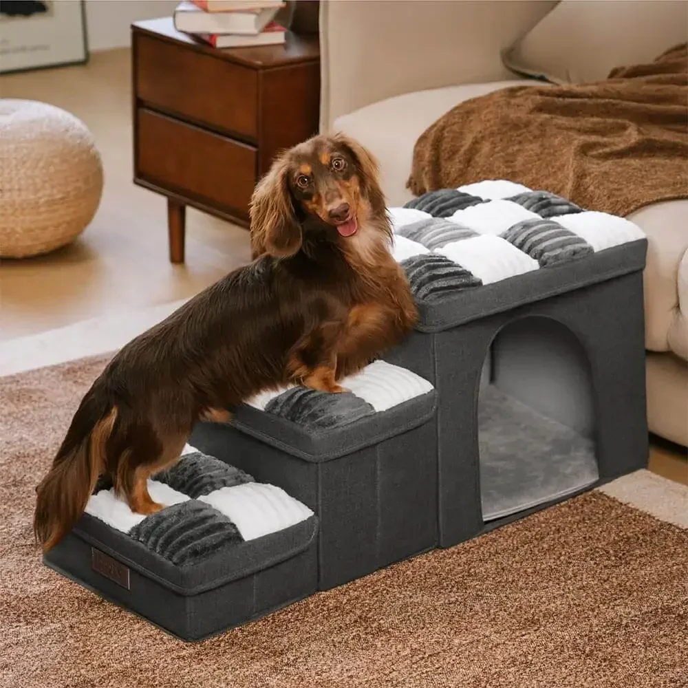 Square Handmade Pet Dog Staircase with Storage Cabinet and Apartment Easy To Fold Removable Dog Accessories