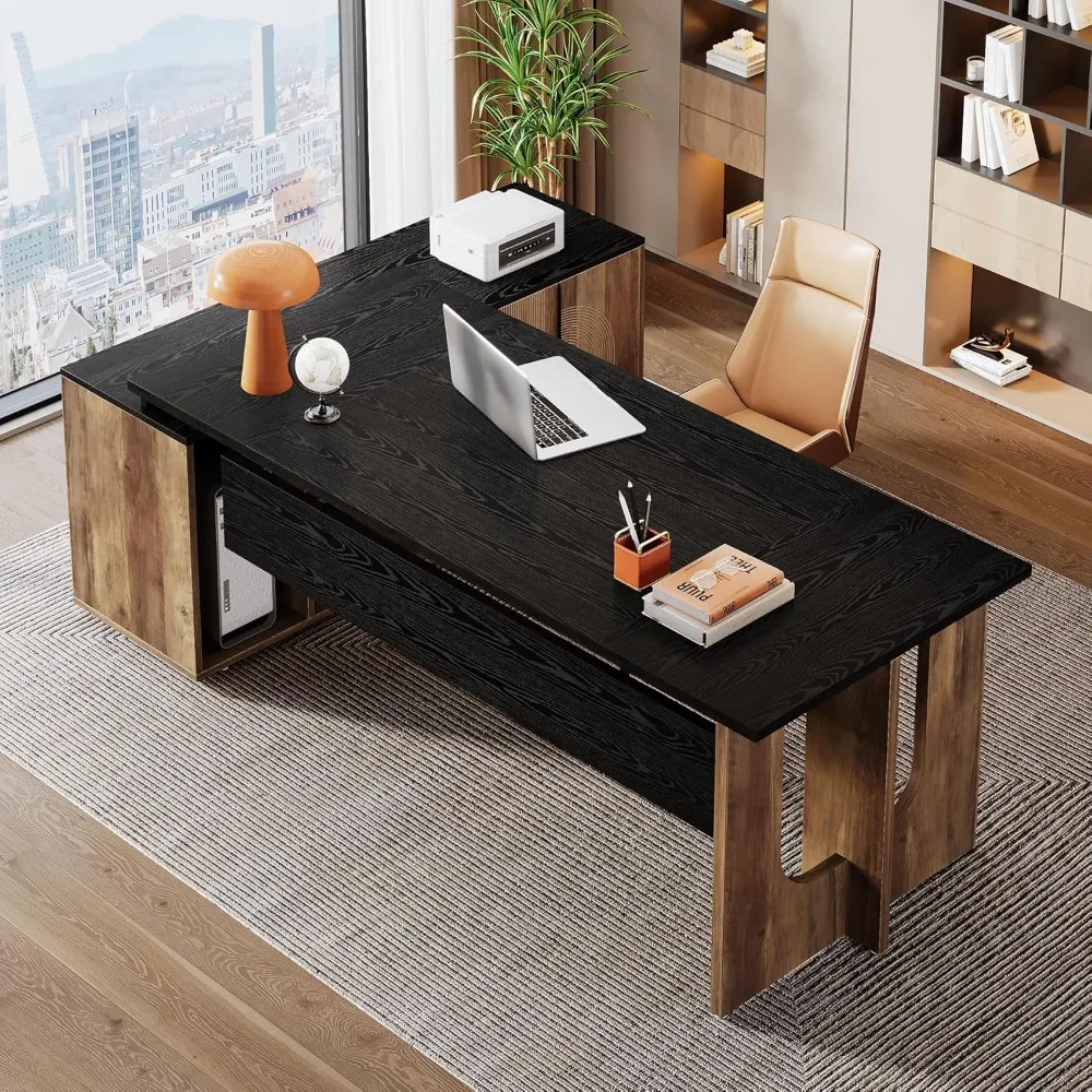 74.8 Executive Large Office with Cabinet, L Shaped Computer with Shelves and CPU Storage, Modern Home Office Desk 5