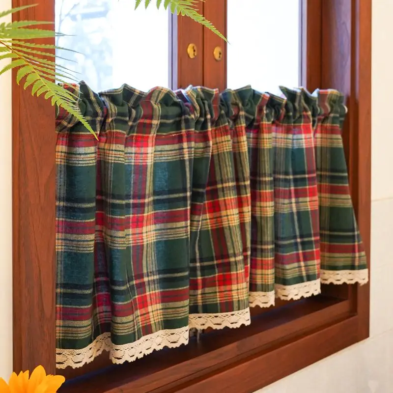 

Classic Kitchen Window Short Curtain Green Red Buffalo Check Valance Plaid Window Treatment Drapes for Living Room Bedroom Decor