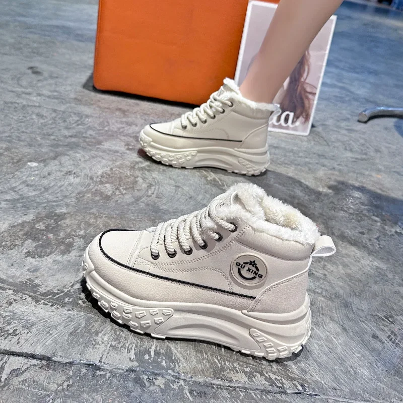 Women's Winter 2023 New Style Flat Boots Fleece Lined Thickened Warm Cotton Shoes High Top Little White Shoes Hx-q037 4