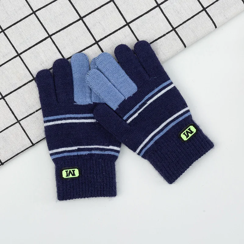 Children Gloves 5-12 Years Boys Knitted Autumn Warm Split Finger Color Matching Winter Outdoor Playing Boys Gloves