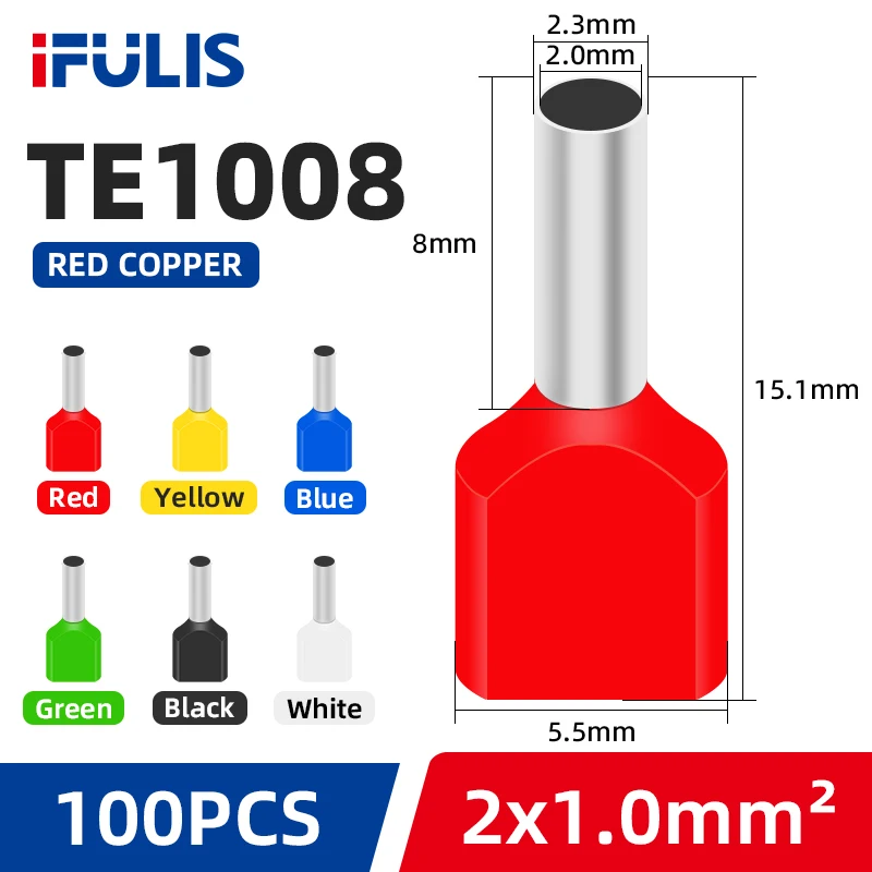 TE0508 TE1508 TE2508 Tubular Crimp Terminal Electrical Wire Insulated Terminator Block Cord End Terminal Connector Crimping Terminals