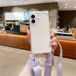 Sleek Transparent Crossbody Lanyard Phone Case - Shockproof Cover - iPhone 15 Plus (Purple)