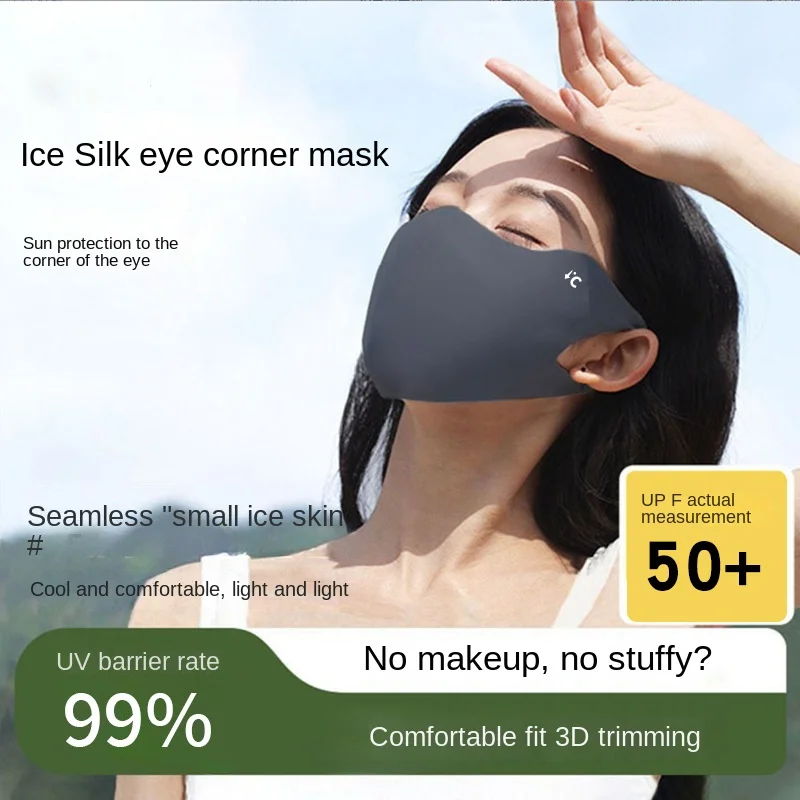 Outdoor Sunscreen Mask Women Girl Ice Silk Face Mask Breathable Mesh Face Cover Driving Riding Hiking Hunting Running Sport