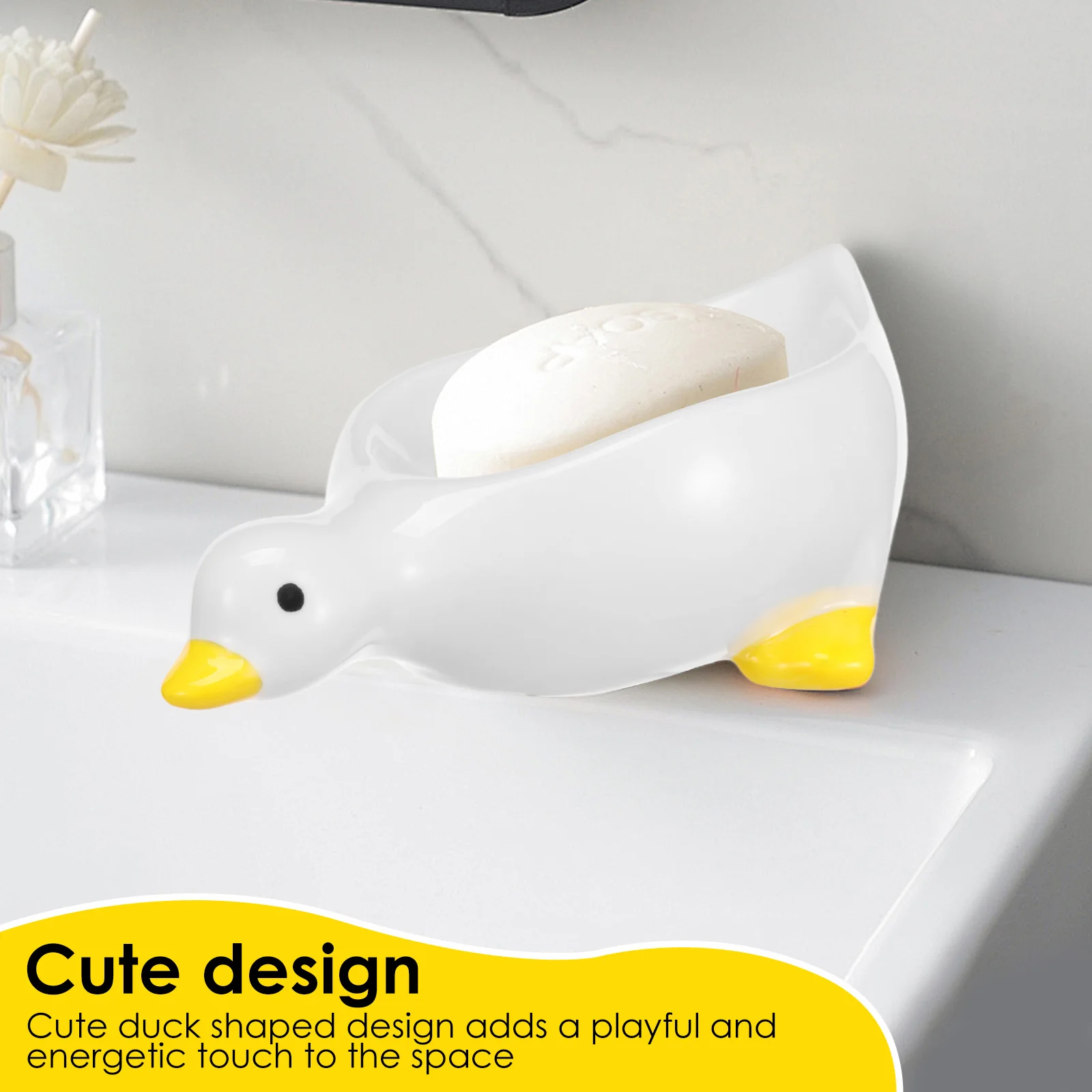 2 Pcs Ceramic Soap Dish Duck/Cat Shape Soap Dish Holder with Self Draining Design Cute Ceramic Soap Tray for Bathroom Kitchen