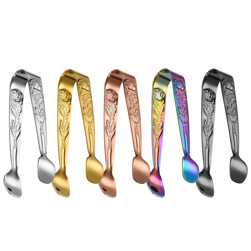 Food Tongs Stainless Steel Bar Ice Cube Clips BBQ Grill Clamp