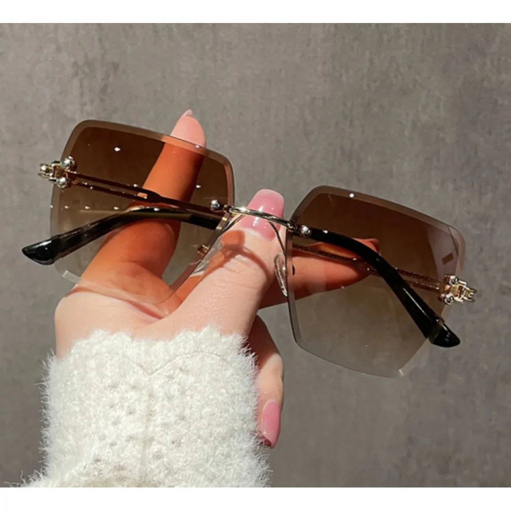 Nouvelles lunettes de soleil à bords coupés sans cadre les plus vendues pour femmes en Europe et en Amérique, lunettes de soleil à dégradé polygonal tendance, lunettes transfrontalières_voghion.com