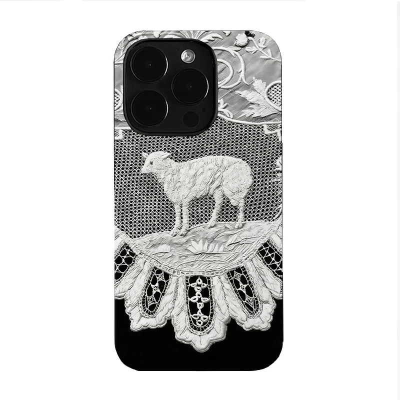 Retro Black and White Lamb Pattern Creative Phone Case