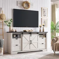 Farmhouse TV Stand for 75+ Inch TV, 32" Tall Entertainment Center w/4 Drawers & Sliding Barn Door, Rustic Media Conso 1