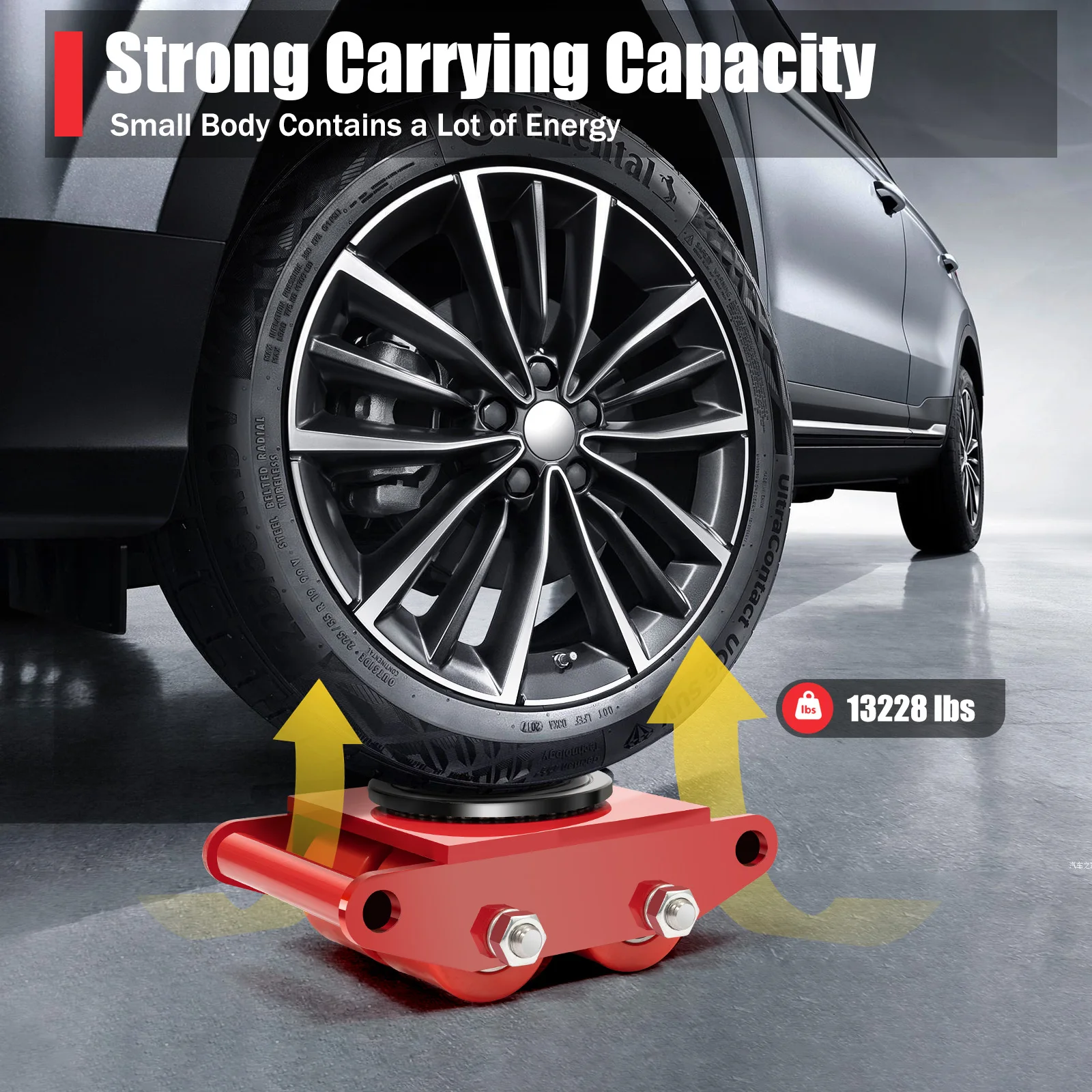 6T Machinery Mover Heavy Duty Machine Dolly Skate Machinery 4 Roller Mover Cargo Trolley Cart 360° Rotation Red/Yellow 3