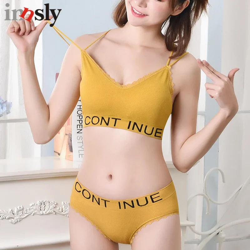 

Innsly Bra Set Women Sexy Bralette with Briefs Female Sexy Sport Brassiere Lingerie Push Up Wire Free Soft Fitness Tanks Tops