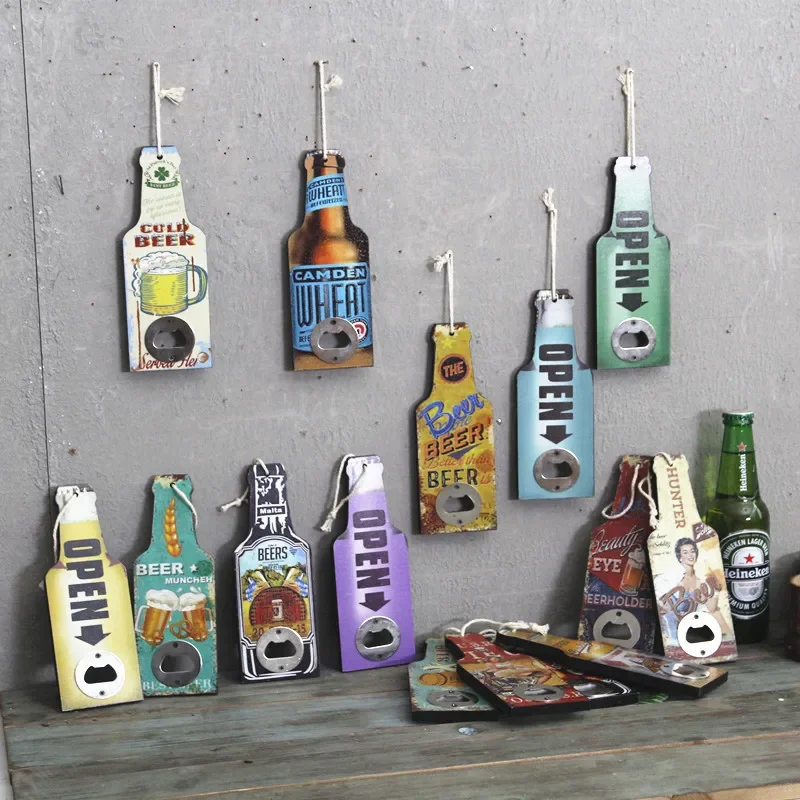 Bottle Opener For Bar Restaurant Shop Creative Hanging Wall Decoration Wooden Bar Beer Opener Kitchen Accessories Gadgets Tools Bottle Opener Kitchen Tools Multifunctional Tool